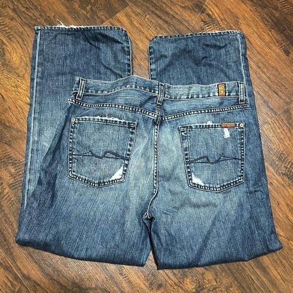7 FOR ALL MANKIND “Relaxed” button fly distressed jeans size 34/29 *altered GUC - Picture 10 of 14